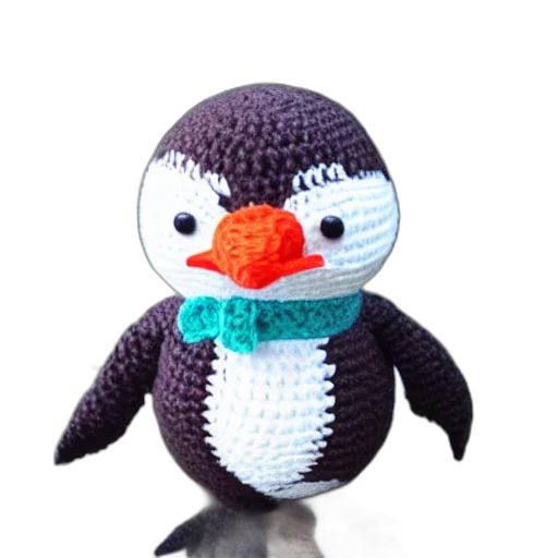 pixel art, 3d render, crocheted, penguin, doll transparent PNG cut-out