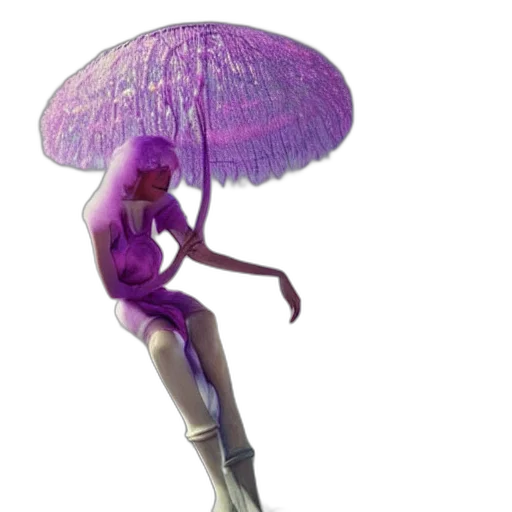 umbrella, dress, hat, hair, 3d render, concept art, vaporwave, cyberpunk transparent PNG cut-out