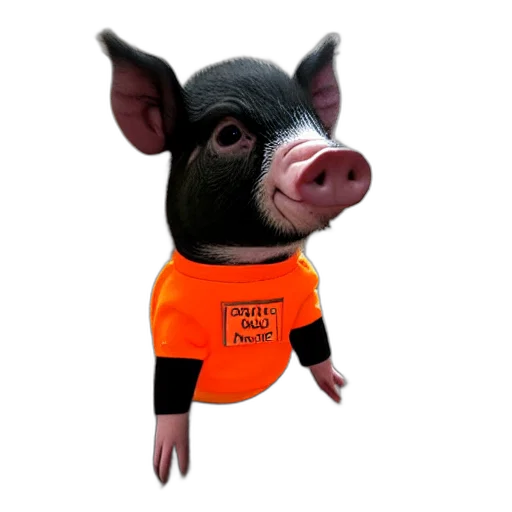 animal, staff, 3d render, cute, mini, pig, wearing, orange transparent PNG cut-out