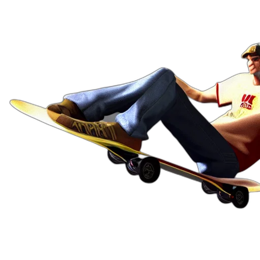 3d render, concept art, photorealistic, cartoon, tony, hawk, max, animation transparent PNG cut-out
