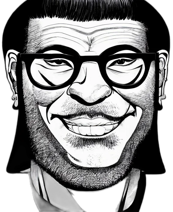 face, cartoon, comic book art, highly, detailed, ink, illustration, buff transparent PNG cut-out