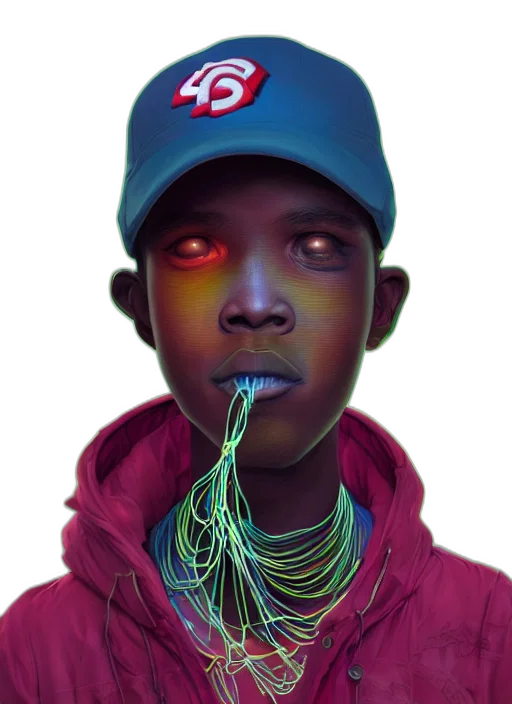 face, mask, creature, hat, concept art, cyberpunk, photorealistic, comic book art transparent PNG cut-out