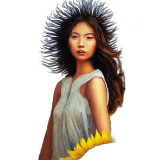 hair, crown, dress, staff, photorealistic, oil painting, fantasy art, concept art transparent PNG cut-out