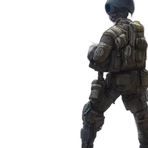 weapon, robot, jacket, 3d render, concept art, pixel art, earth tones, russian transparent PNG cut-out