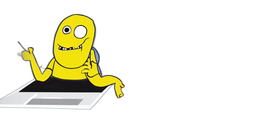 robot, cartoon, 3d render, concept art, yellow, striped, monster, panic transparent PNG cut-out