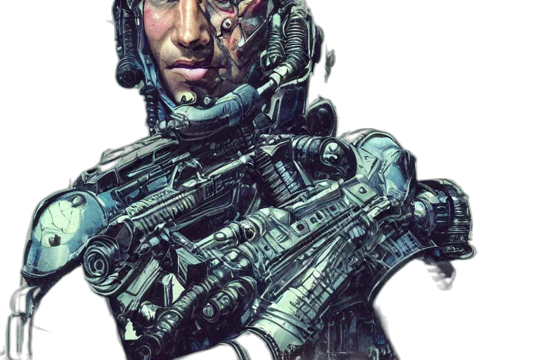robot, face, weapon, cyberpunk transparent PNG cut-out