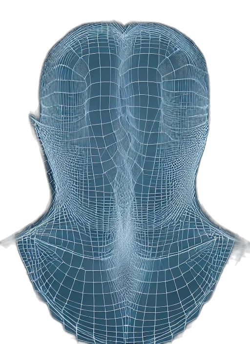 mask, face, hair, hat, 3d render, photorealistic, concept art, vaporwave transparent PNG cut-out