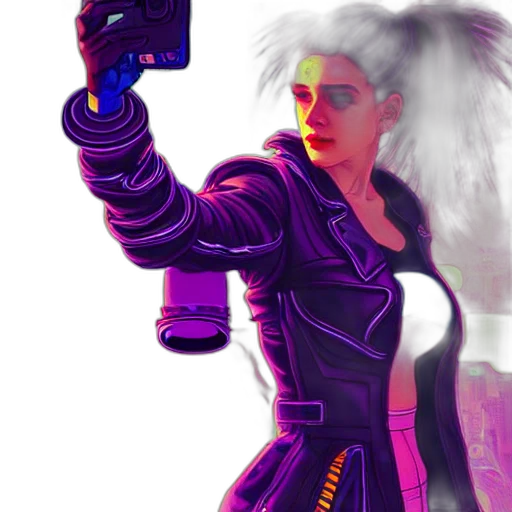 weapon, jacket, robot, staff, cyberpunk, concept art, comic book art, fantasy art transparent PNG cut-out