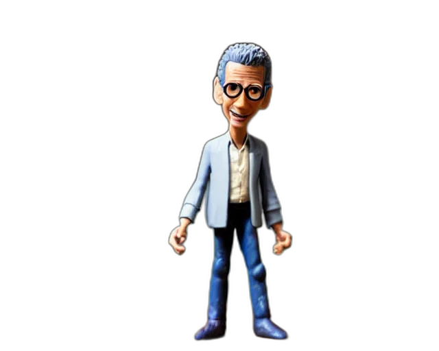 staff, cartoon, 3d render, concept art, pixel art, jeff, goldblum, figurine transparent PNG cut-out