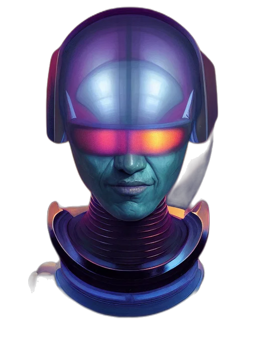 robot, mask, face, 3d render, concept art, cyberpunk, vaporwave, symmetry transparent PNG cut-out