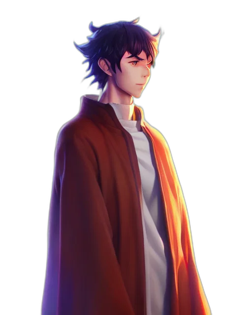 jacket, staff, creature, dragon, anime, concept art, fantasy art, pixel art transparent PNG cut-out