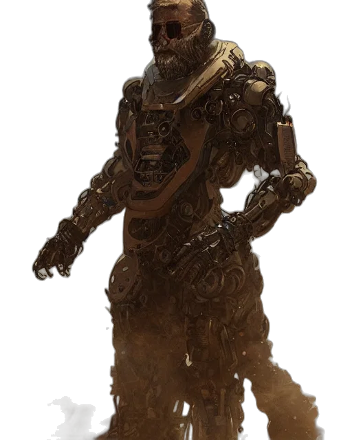 robot, creature, staff, sword, concept art, fantasy art, 3d render, comic book art transparent PNG cut-out