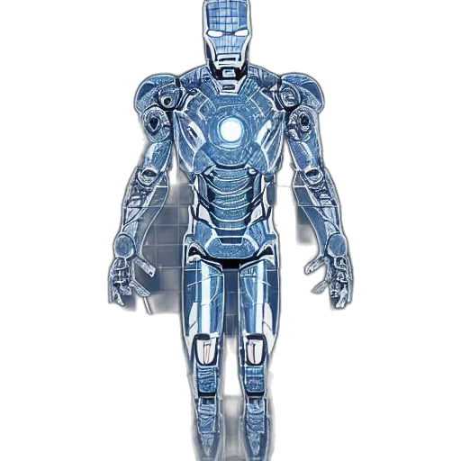 robot, 3d render, concept art, comic book art, blue, detailed, blueprint, iron transparent PNG cut-out