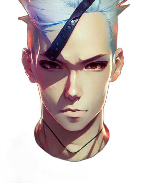 face, mask, staff, crown, concept art, cyberpunk, fantasy art, anime transparent PNG cut-out