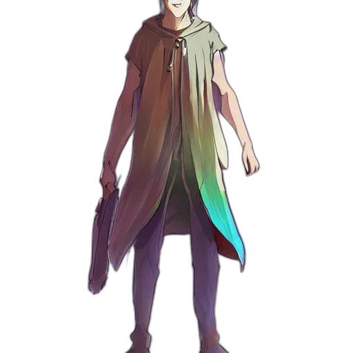 staff, jacket, sword, creature, concept art, fantasy art, pixel art, anime transparent PNG cut-out