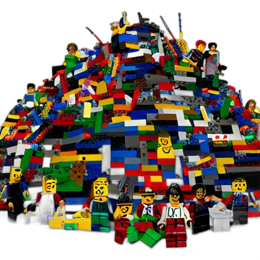 crown, hat, pixel art, man, deconstructed, into, pile, legos transparent PNG cut-out