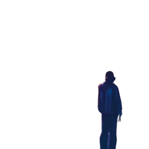 jacket, robot, staff, umbrella, pixel art, concept art, 3d render, vaporwave transparent PNG cut-out