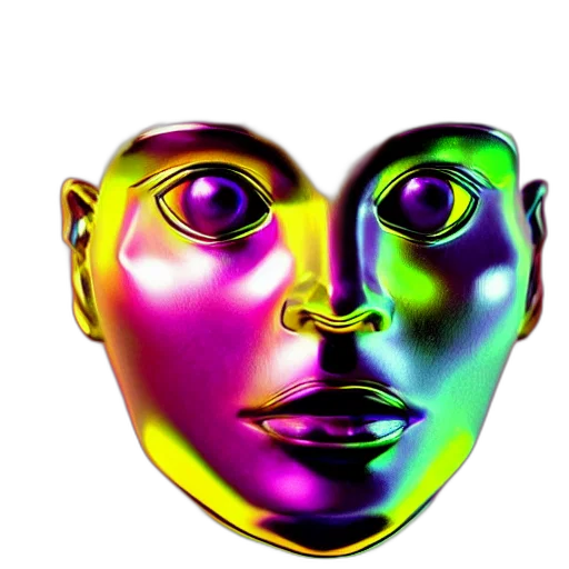 mask, face, crown, jewelry, vaporwave, 3d render, concept art, photorealistic transparent PNG cut-out