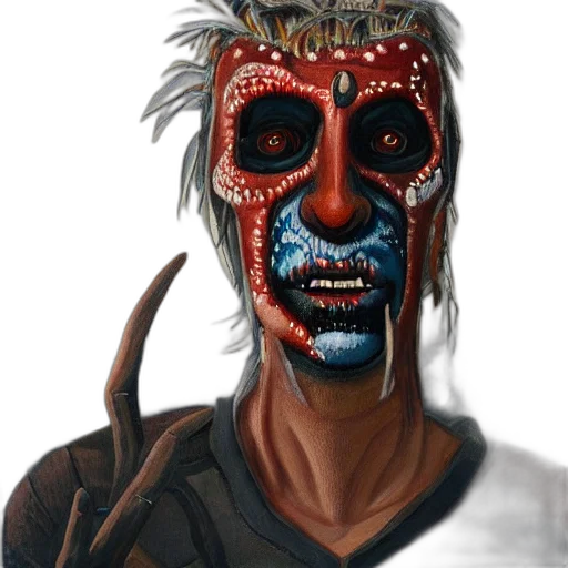 mask, face, staff, creature, concept art, fantasy art, photorealistic, comic book art transparent PNG cut-out