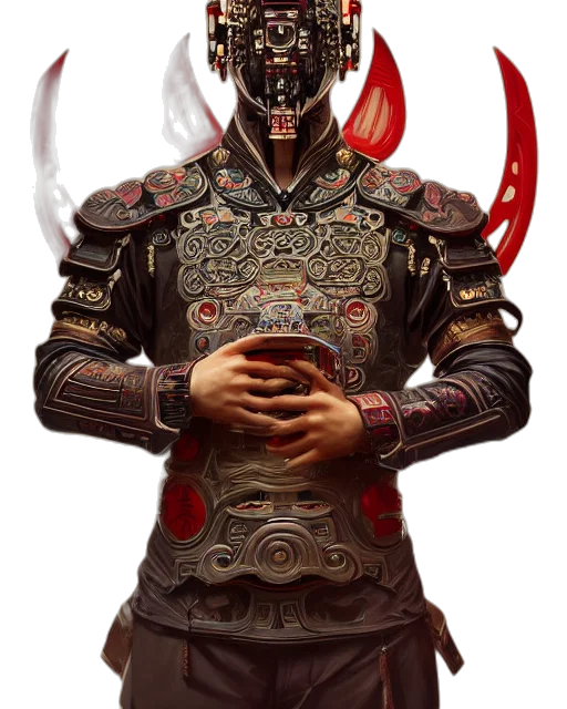 mask, staff, robot, face, concept art, fantasy art, 3d render, photorealistic transparent PNG cut-out