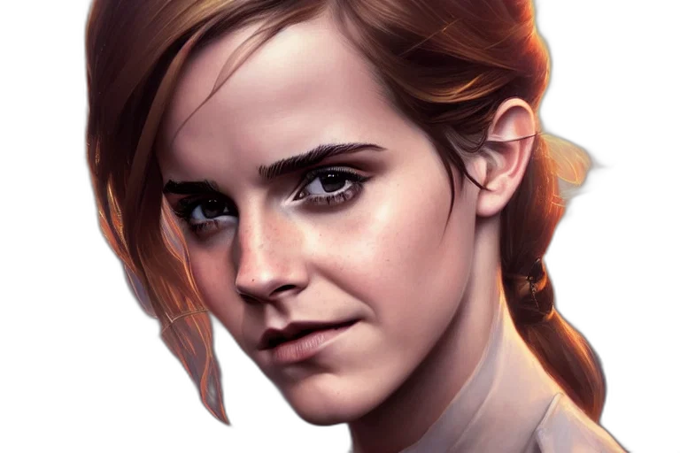 face, comic book art, concept art, photorealistic, fantasy art, emma, watson, printed transparent PNG cut-out
