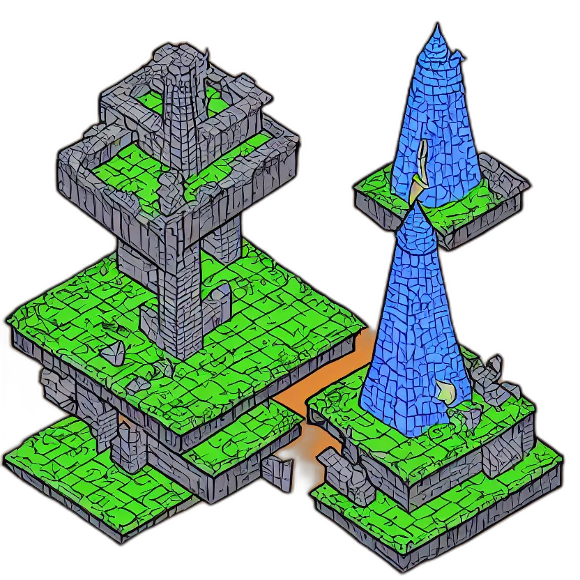 building, crown, tree, pixel art, 3d render, concept art, fantasy art, fog transparent PNG cut-out