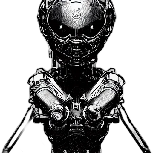 robot, weapon, face, mask, cyberpunk, concept art, comic book art, 3d render transparent PNG cut-out
