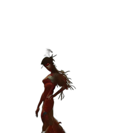 staff, dress, creature, hair, concept art, 3d render, fantasy art, pixel art transparent PNG cut-out