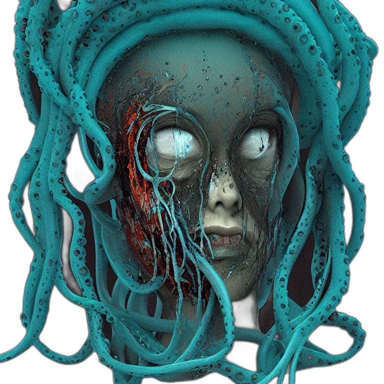 mask, hair, creature, face, concept art, 3d render, cyberpunk, photorealistic transparent PNG cut-out