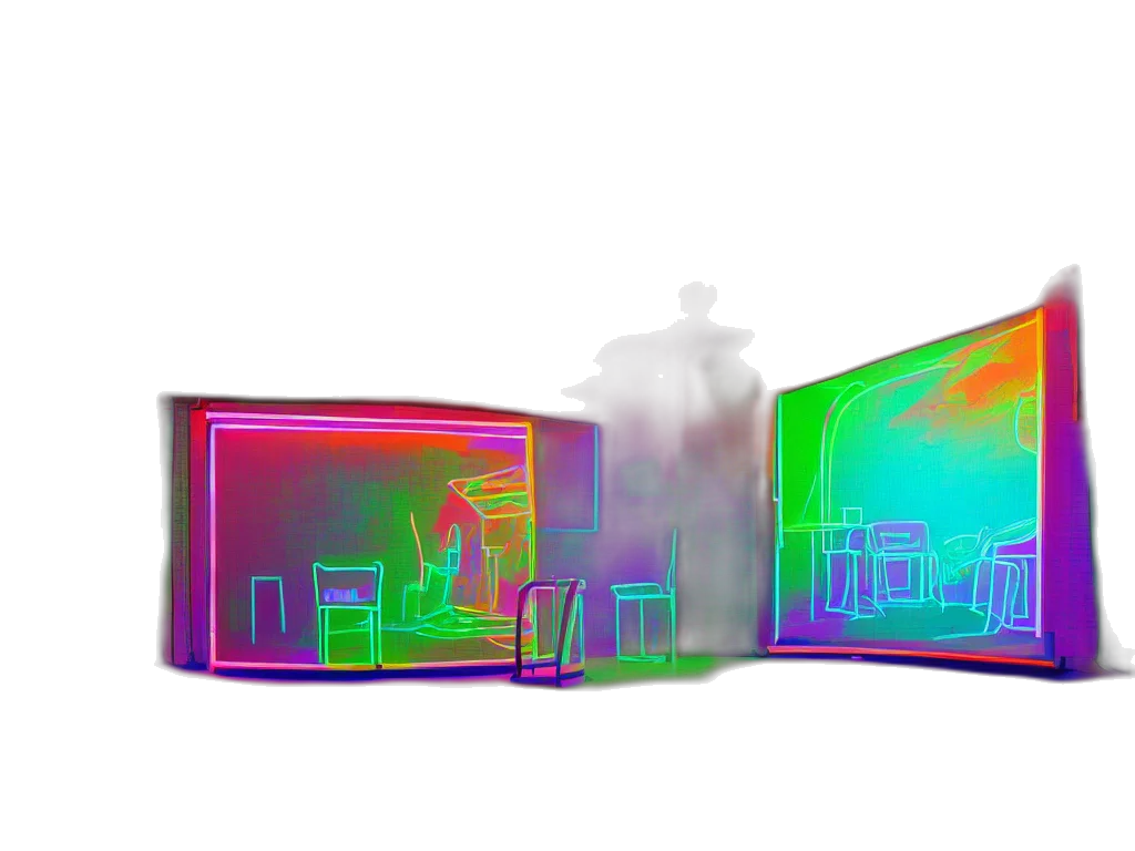 furniture, robot, 3d render, vaporwave, concept art, pixel art, neon lights, outer space transparent PNG cut-out