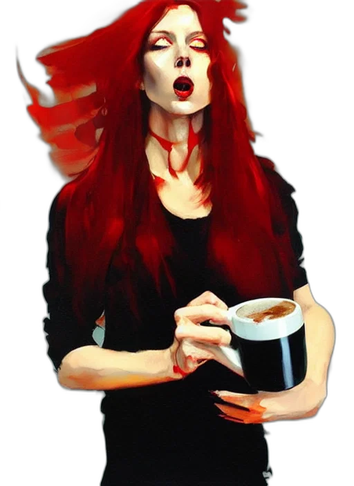 photorealistic, fantasy art, oil painting, comic book art, dark, red, haired, woman transparent PNG cut-out