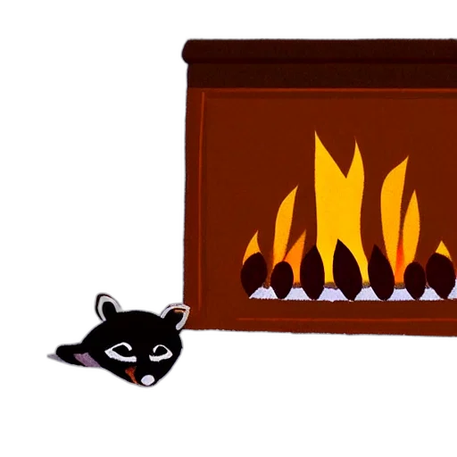 pixel art, concept art, fire, dark, little, raccoon, sitting, cozy transparent PNG cut-out