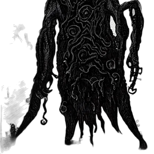 creature, mask, hair, staff transparent PNG cut-out