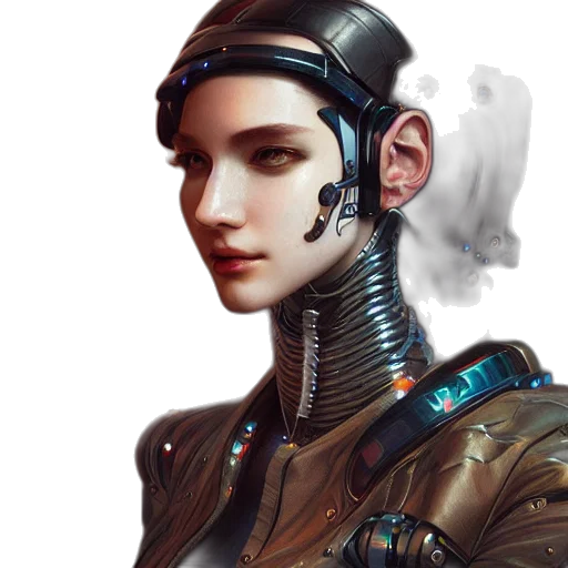 robot, face, cyberpunk, concept art, fantasy art, photorealistic, outer space, dark transparent PNG cut-out