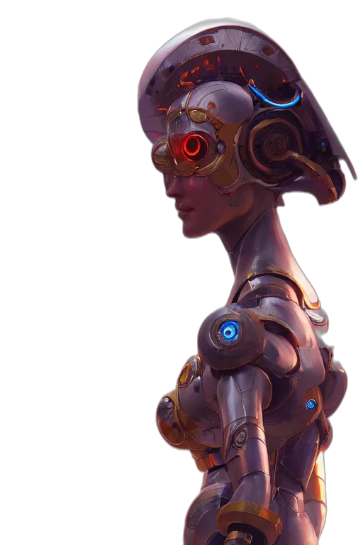 robot, staff, jewelry, mask, concept art, 3d render, cyberpunk, fantasy art transparent PNG cut-out