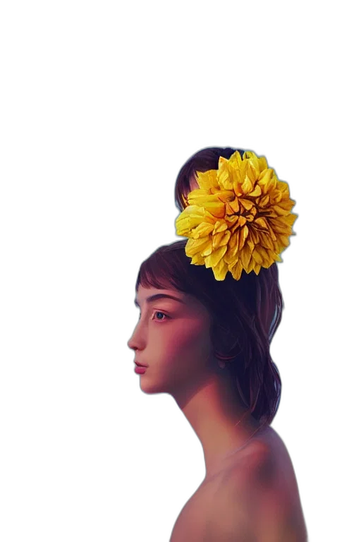 crown, flower, hat, face, photorealistic, oil painting, 3d render, fantasy art transparent PNG cut-out