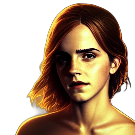 face, hair, photorealistic, concept art, fantasy art, comic book art, golden, emma transparent PNG cut-out