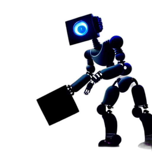 robot, staff, weapon, 3d render, concept art, cyberpunk, pixel art, blue transparent PNG cut-out