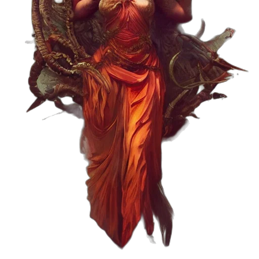 dress, dragon, creature, staff transparent PNG cut-out