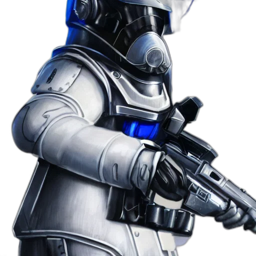 robot, staff, weapon, face, concept art, 3d render, cyberpunk, blue transparent PNG cut-out