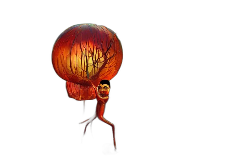 creature, hair, umbrella, mask, concept art, fantasy art, cartoon, 3d render transparent PNG cut-out