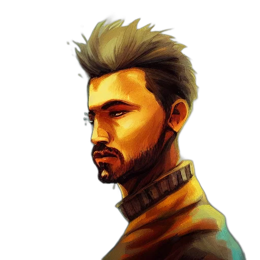 face, staff, jacket, fantasy art transparent PNG cut-out
