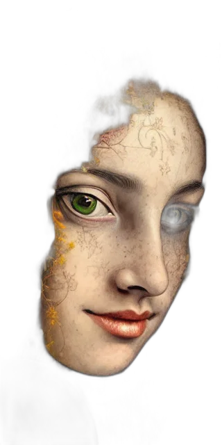 face, mask, robot, jewelry, photorealistic, fantasy art, concept art, 3d render transparent PNG cut-out