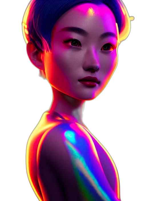 robot, face, creature, dress, concept art, cyberpunk, 3d render, fantasy art transparent PNG cut-out
