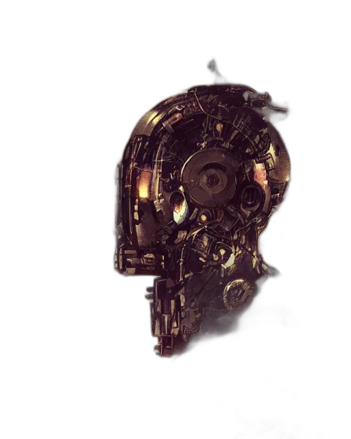 mask, robot, weapon, crown, concept art, 3d render, fantasy art, cyberpunk transparent PNG cut-out