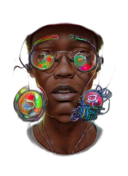 face, concept art, cartoon, cyberpunk, comic book art, colourful, caricature, vfx transparent PNG cut-out