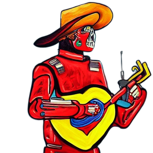 robot, jacket, staff, weapon transparent PNG cut-out