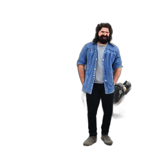 jacket, shoes, staff, hair, concept art, 3d render, photorealistic, bearded transparent PNG cut-out