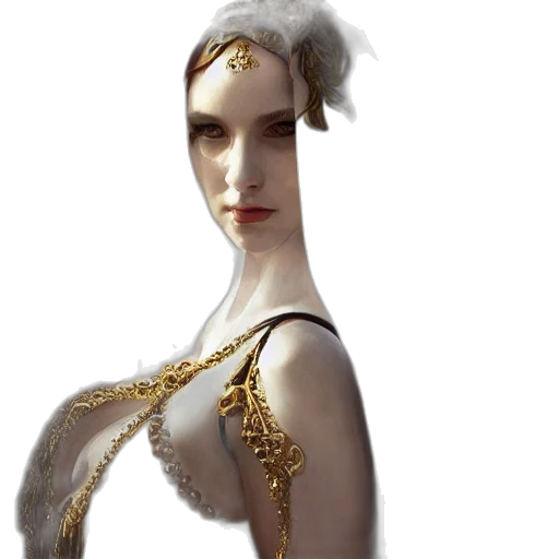 jewelry, dress, crown, staff, fantasy art, concept art, photorealistic, 3d render transparent PNG cut-out