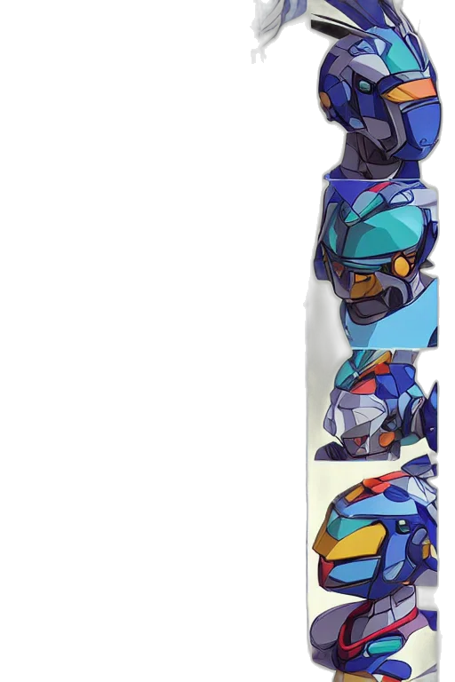 mask, jacket, robot, weapon, concept art, 3d render, anime, pixel art transparent PNG cut-out